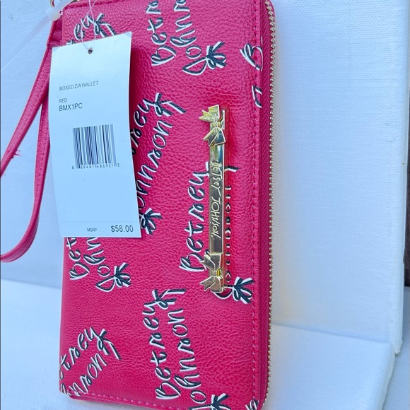 Betsey Johnson Zip Around Large Wristlet Red Logo - Picture 10 of 11